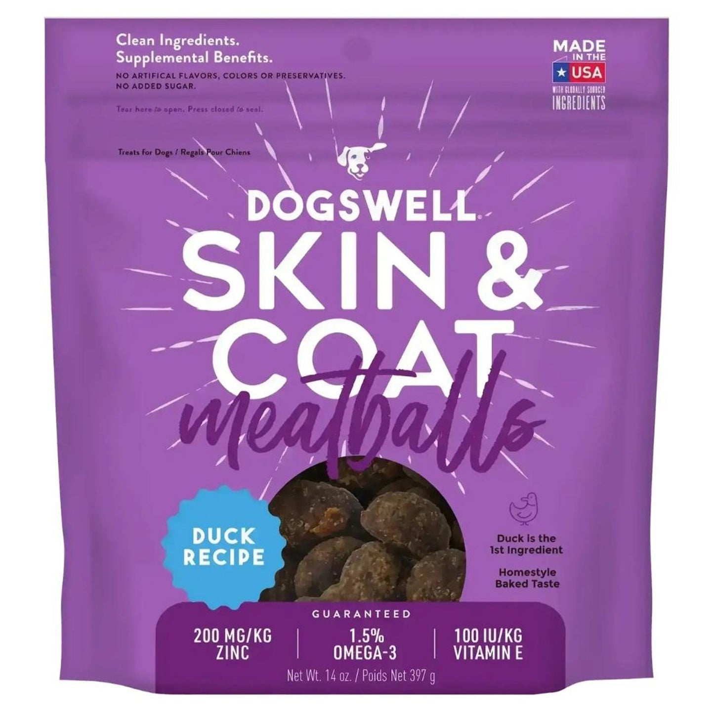 Dogswell Skin & Coat Grain-Free Duck Meatballs for Dogs – 14oz