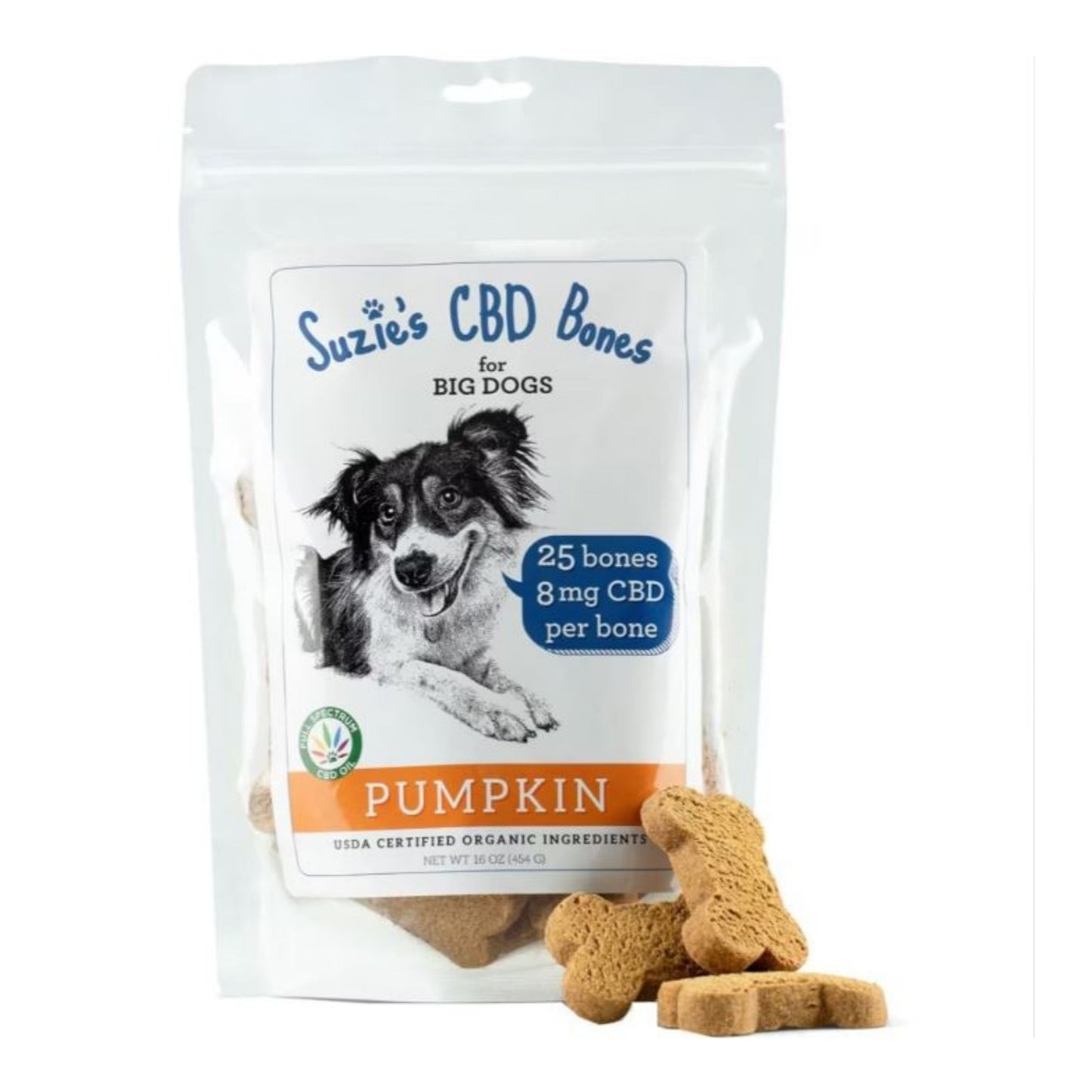 Suzie's CBD Bones for Big Dogs — Pumpkin Recipe 16oz (8mg CBD per Bone)