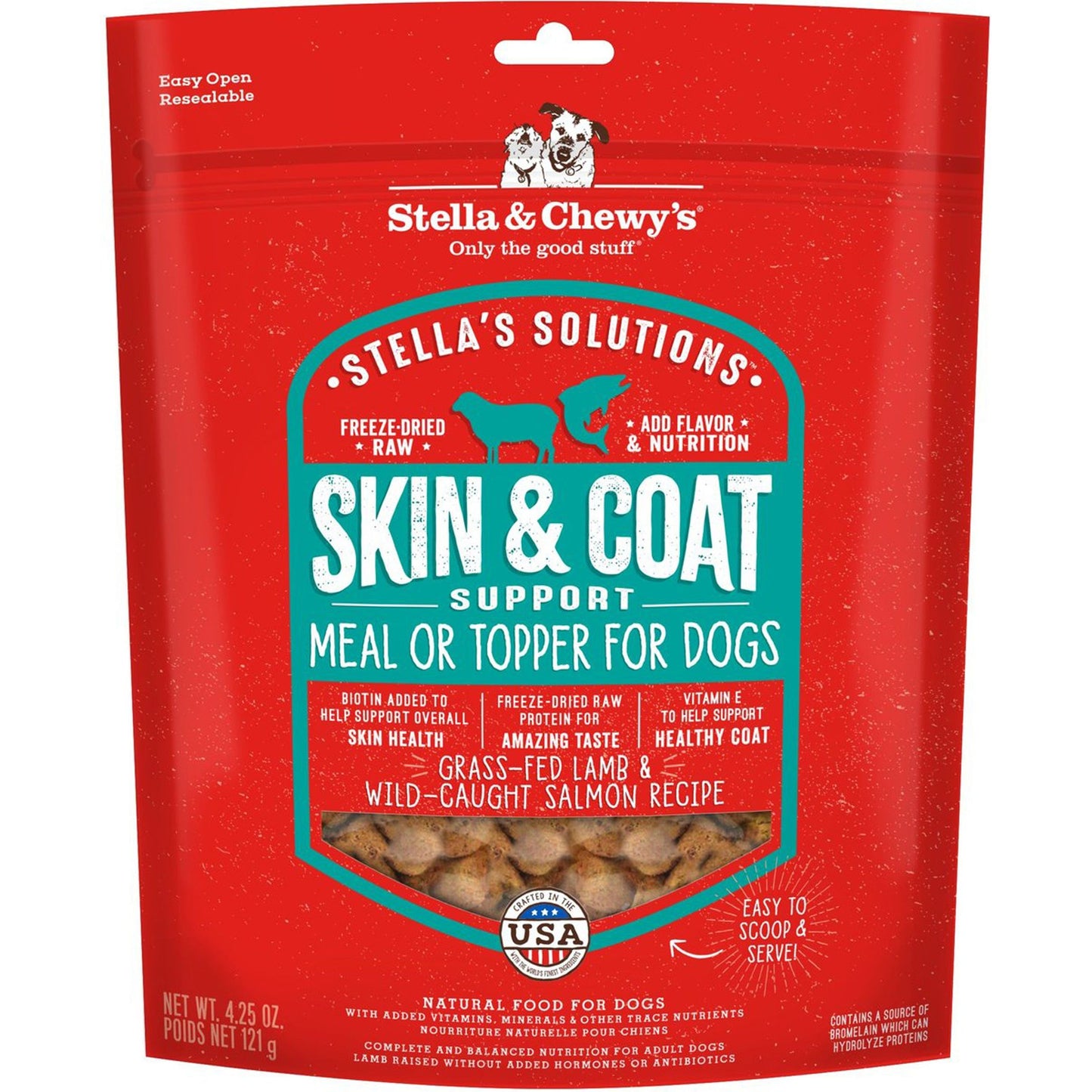 Stella & Chewy’s Solutions Freeze-Dried Raw Dinner Morsels – Skin & Coat Support Lamb & Salmon Recipe (4.25 oz Bag)