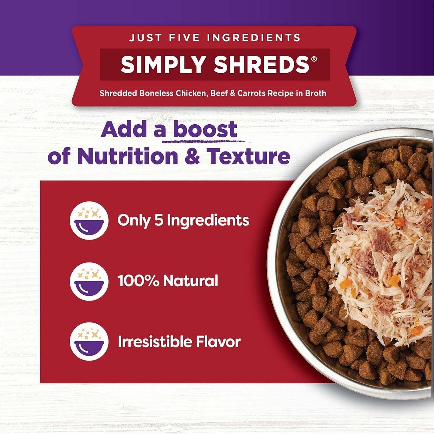 Wellness Bowl Boosters Simply Shreds – Chicken & Beef Shred (2.8oz, Case of 12)