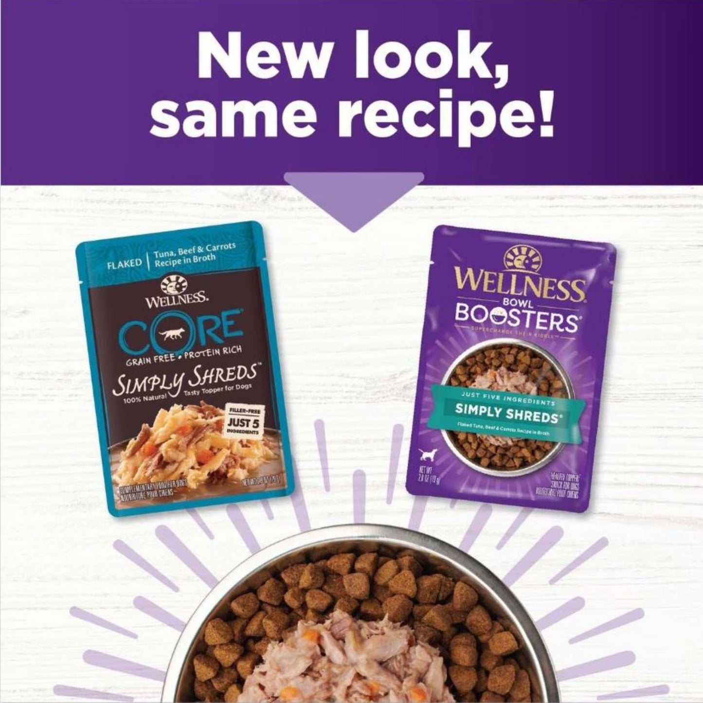 Wellness Bowl Boosters Simply Shreds – Tuna & Beef Flaked (2.8oz, Case of 12)