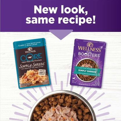 Wellness Bowl Boosters Simply Shreds – Tuna & Beef Flaked (2.8oz, Case of 12)