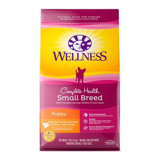 Wellness Complete Health Small Breed Puppy Dry Dog Food – Turkey, Oatmeal & Salmon, 4lb