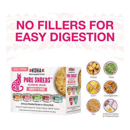 Koha Cat Pure Shreds Variety Pack – Grain-Free (2.8oz, Case of 24)