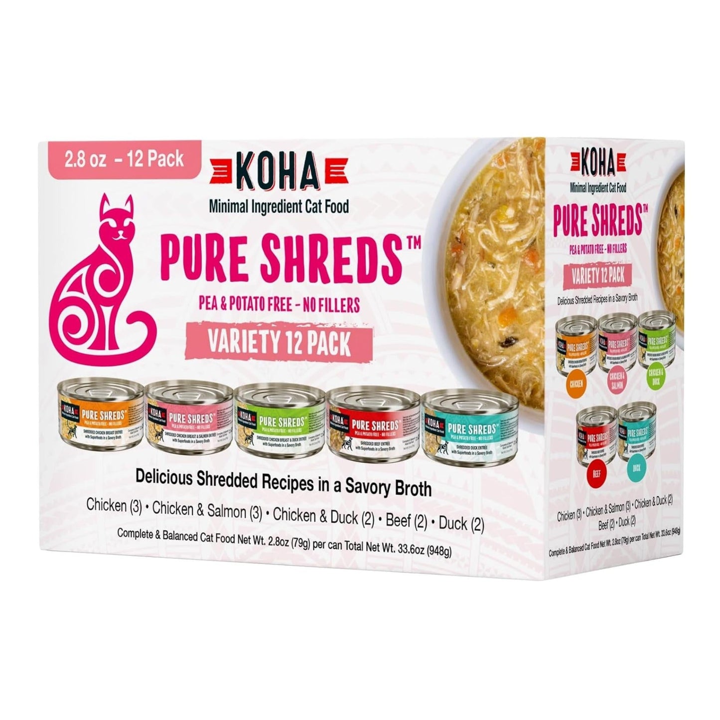 Koha Cat Pure Shreds Variety Pack – Grain-Free (2.8oz, Case of 24)