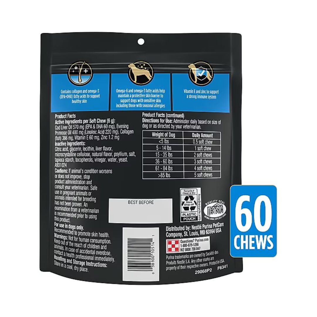 Purina Pro Plan Veterinary Diets Skin Care Soft Chews for Dogs – 60 Count