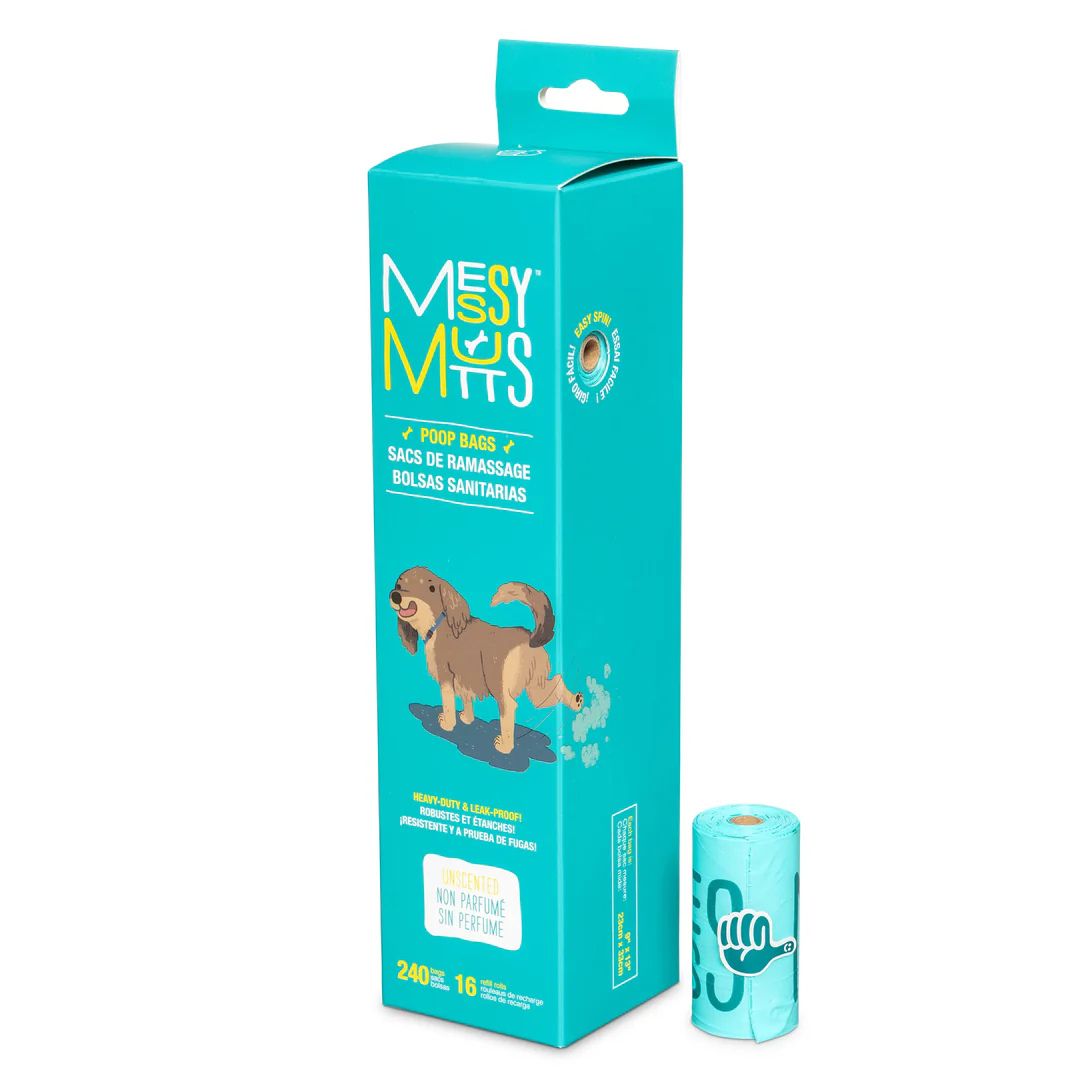 Messy Mutts Advanced Biorecycle Poop Bags – Teal (16 Rolls / 240 Count)