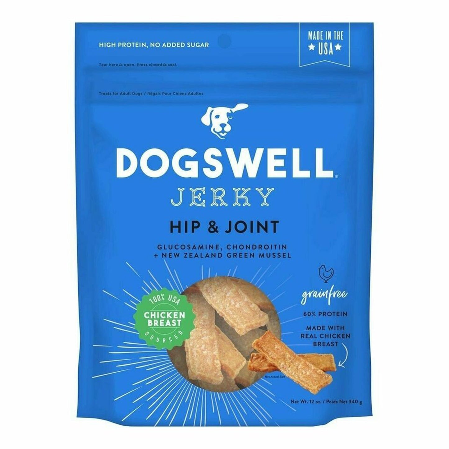 Dogswell Hip & Joint Grain-Free Jerky Dog Treats – Chicken (12oz)