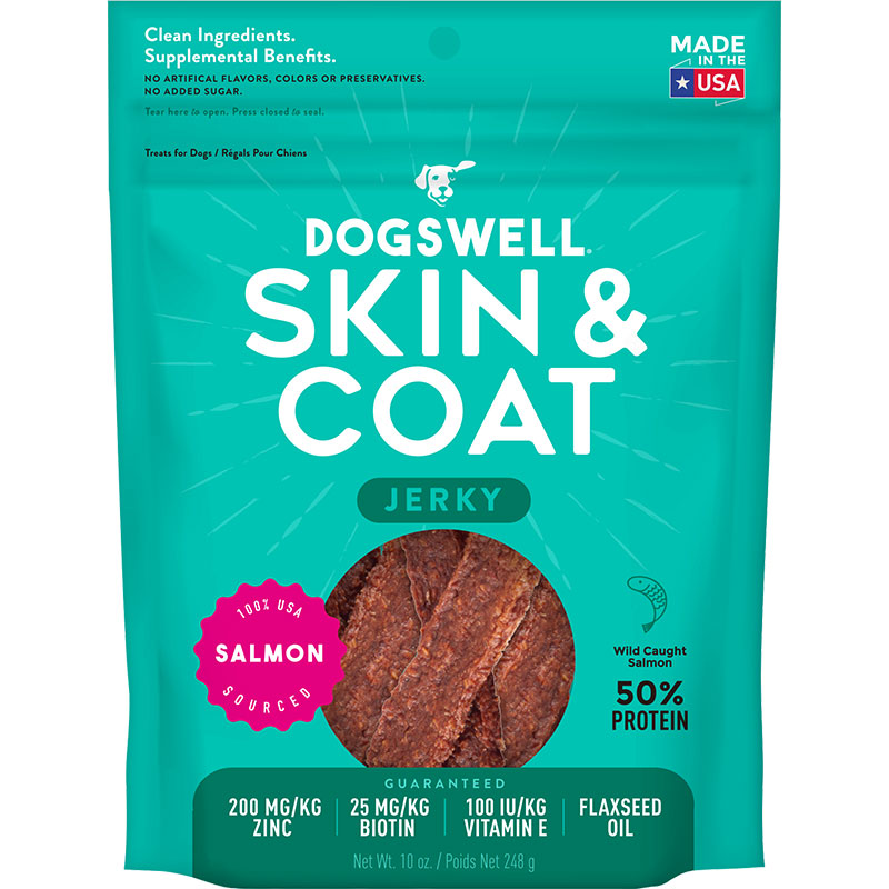 Dogswell Skin & Coat Grain-Free Jerky Dog Treats – Salmon (10oz)