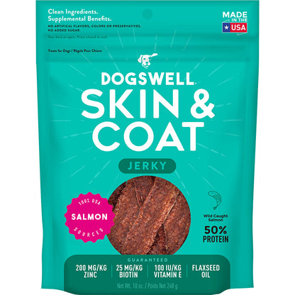 Dogswell Skin & Coat Grain-Free Jerky Dog Treats – Salmon (10oz)