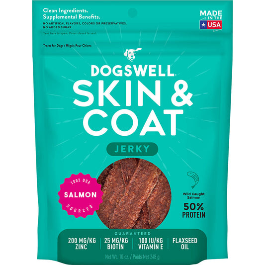 Dogswell Skin & Coat Grain-Free Jerky Dog Treats – Salmon (10oz)