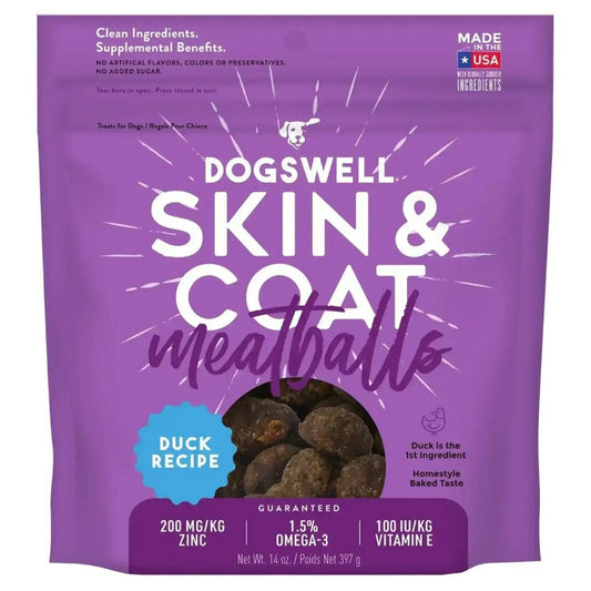 Dogswell Skin & Coat Grain-Free Duck Meatballs for Dogs – 14oz