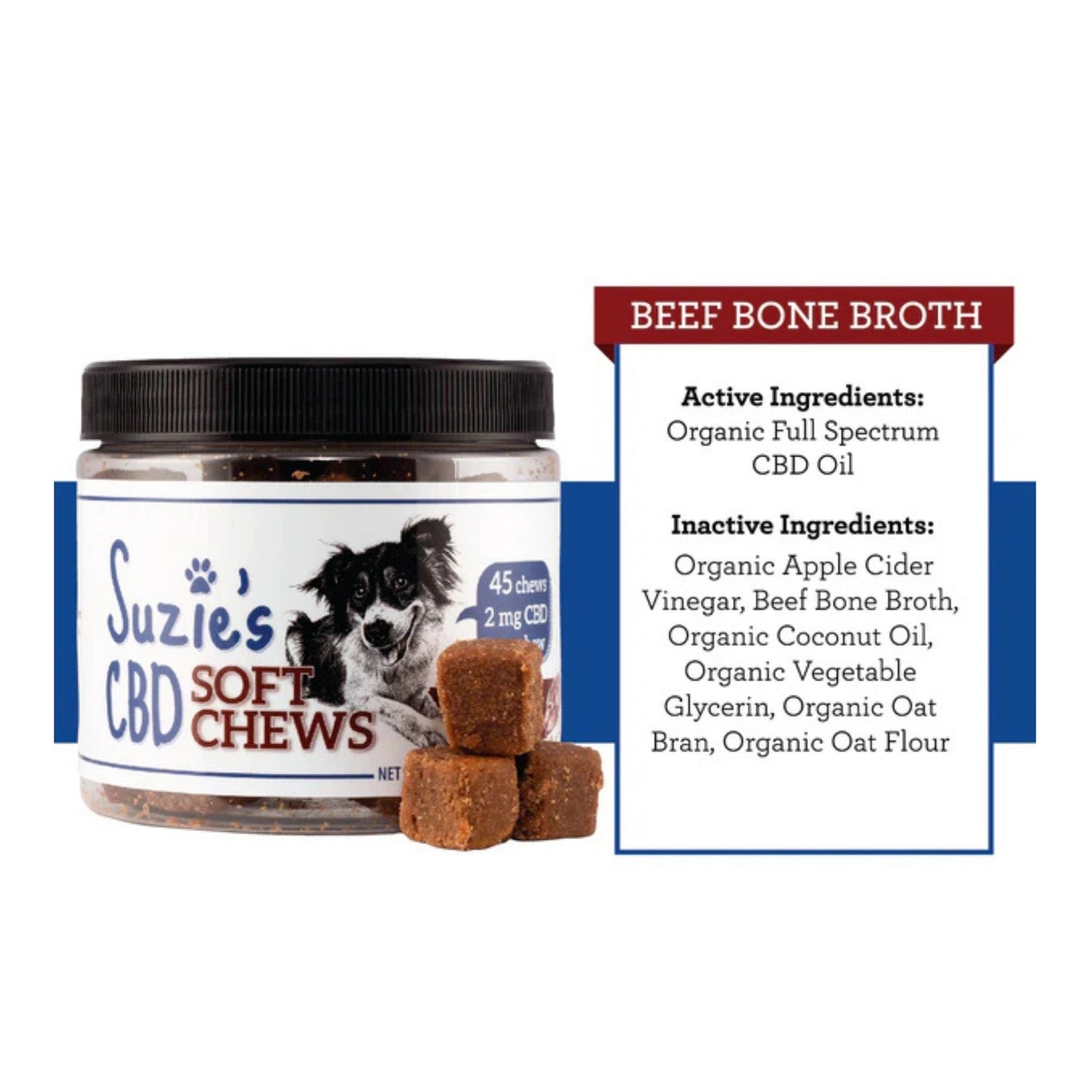 Suzie’s CBD Soft Chews for Dogs — Beef Bone Broth 7.5oz (2mg CBD per Chew)
