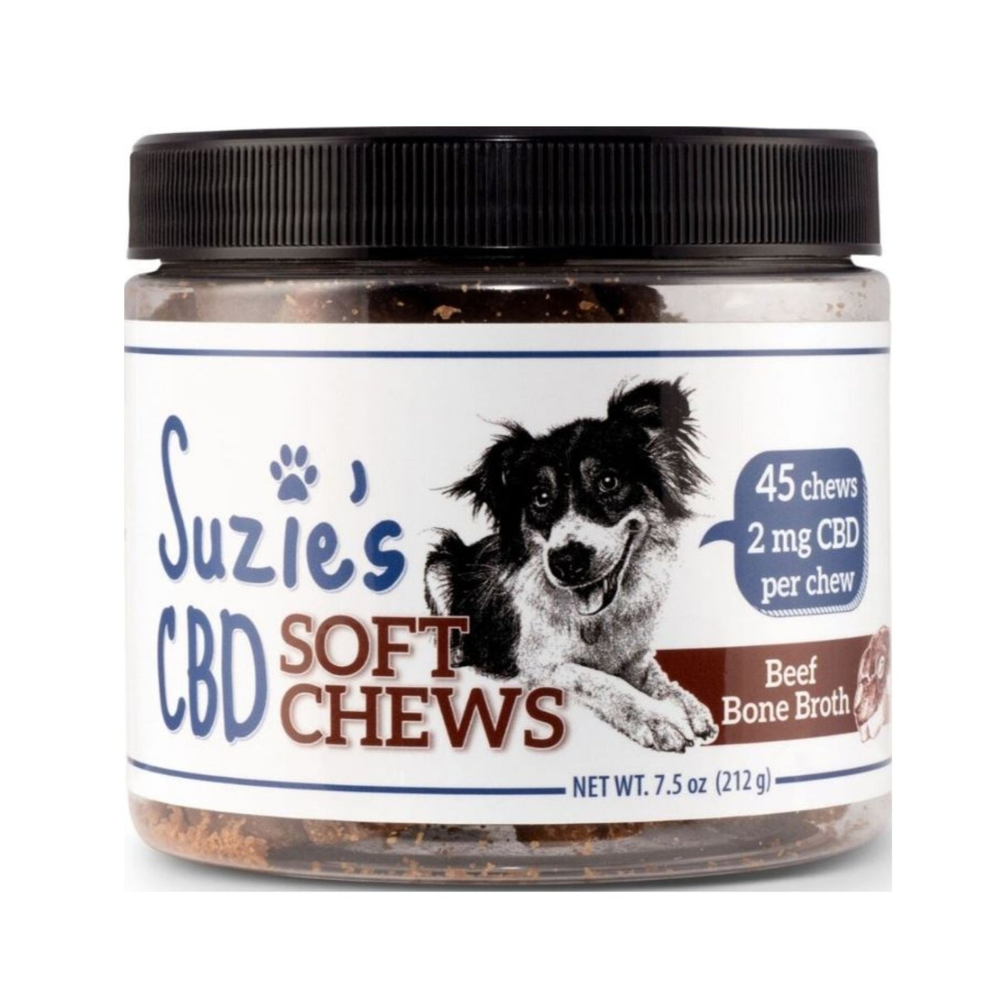 Suzie’s CBD Soft Chews for Dogs — Beef Bone Broth 7.5oz (2mg CBD per Chew)