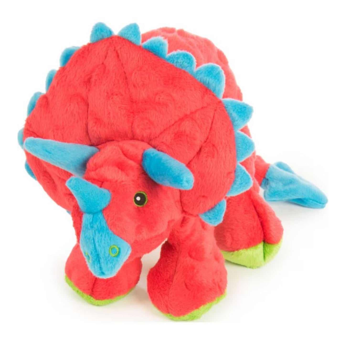goDog Dinos Frills the Triceratops Squeaky Plush Dog Toy – Red, Large