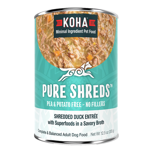 Koha Dog Pure Shreds – Shredded Duck in Broth, Grain-Free (12.5oz, Case of 12)