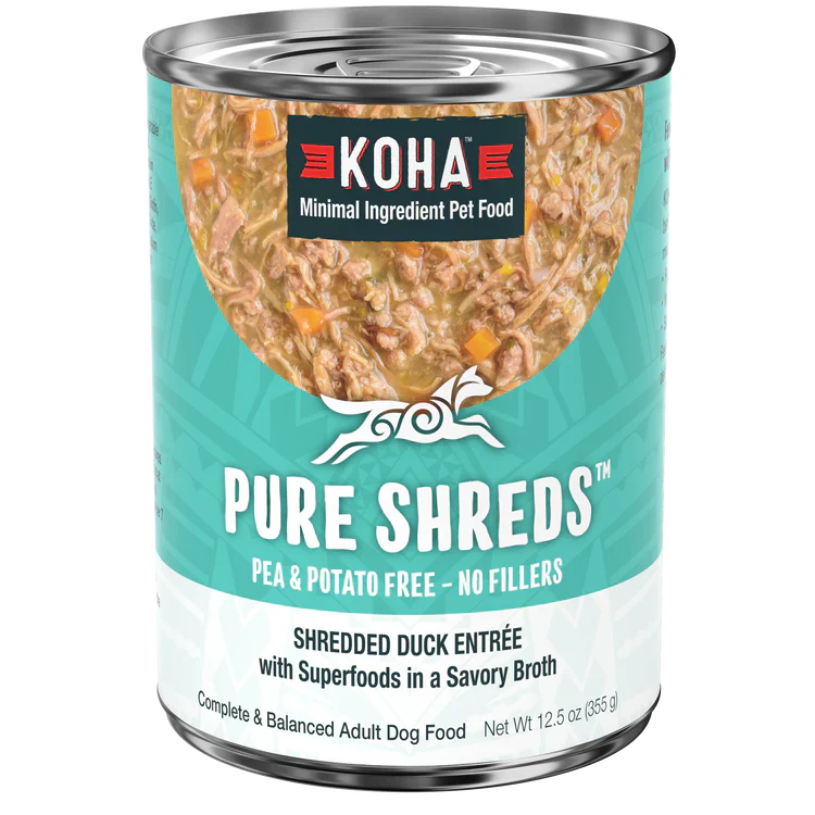 Koha Dog Pure Shreds – Shredded Duck in Broth, Grain-Free (12.5oz, Case of 12)