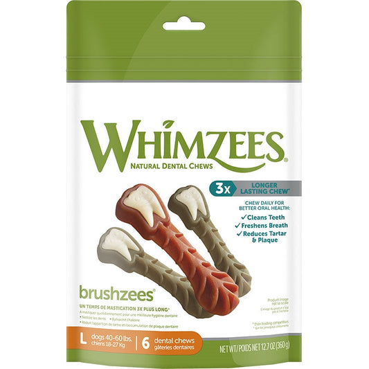 Whimzees Brushzees Dental Chews – Large (12.7oz Bag)