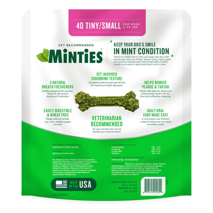 VetIQ Minties Dental Bones for Dogs – Tiny/Small 16oz (40 Count)