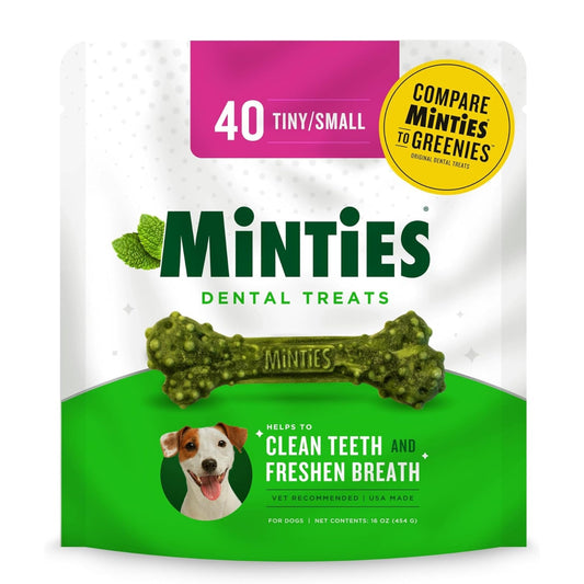 VetIQ Minties Dental Bones for Dogs – Tiny/Small 16oz (40 Count)