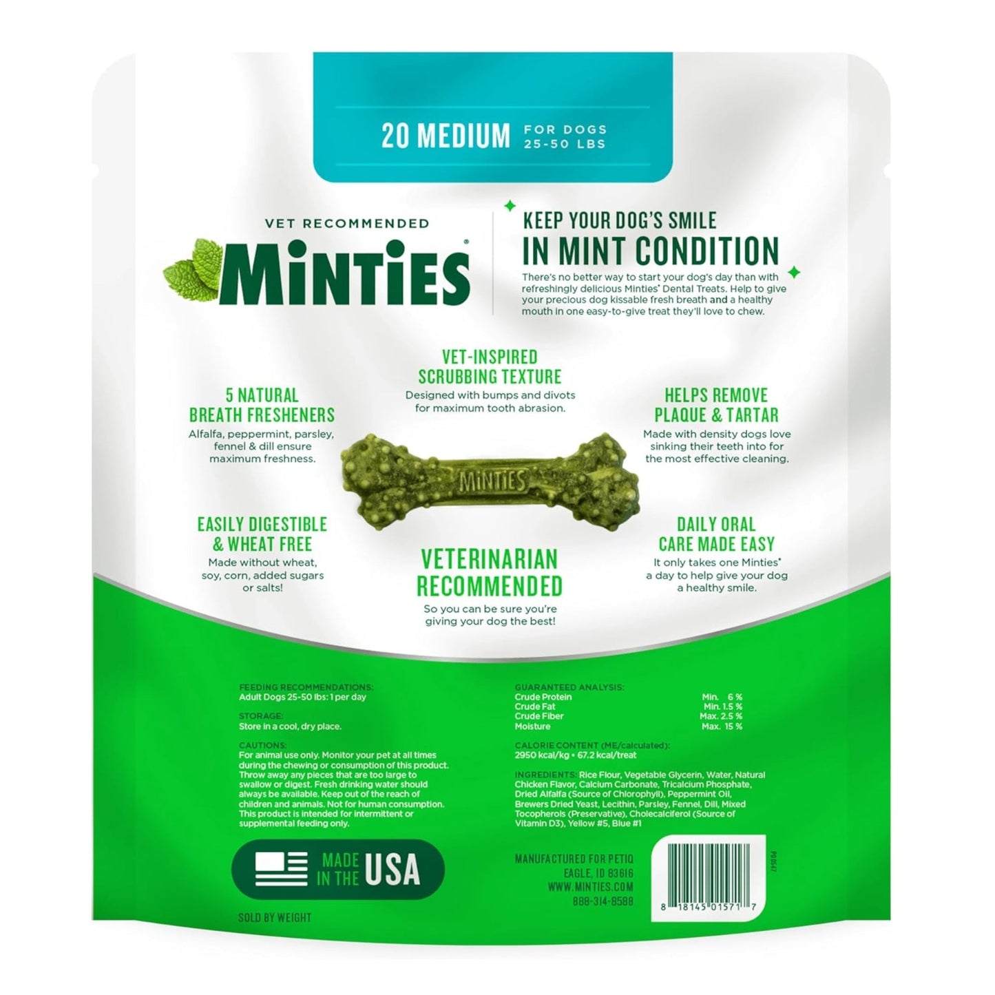 VetIQ Minties Dental Bones for Dogs – Medium/Large (16 oz / 20 Count)