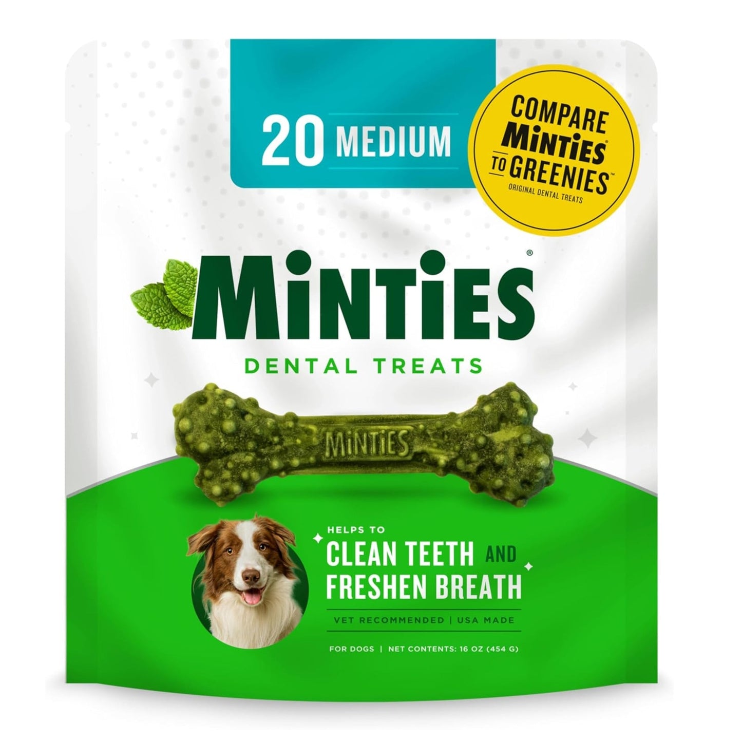 VetIQ Minties Dental Bones for Dogs – Medium/Large (16 oz / 20 Count)