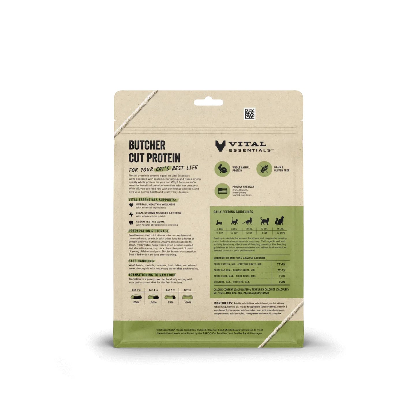 Vital Essentials Cat Freeze-Dried Mini Nibs – Rabbit Recipe (8oz)